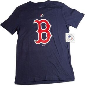 BOSTON Red Sox baseball fan t shirt kids size 10-12 NWT navy & red shirt sleeve